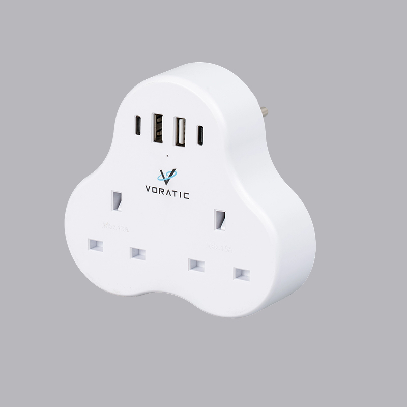 VT-923-DE المملكة المتحدة إلى ألمانيا، 2 مقابس، 2 منفذ USB، 2 محول منافذ typeC