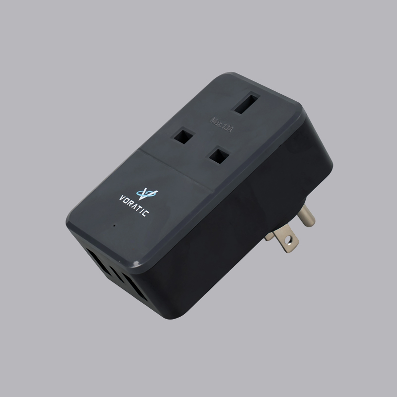 VT-926-US من المملكة المتحدة إلى الولايات المتحدة الأمريكية، 1 مقبس، 2 منافذ USB، 1 محول منافذ typeC