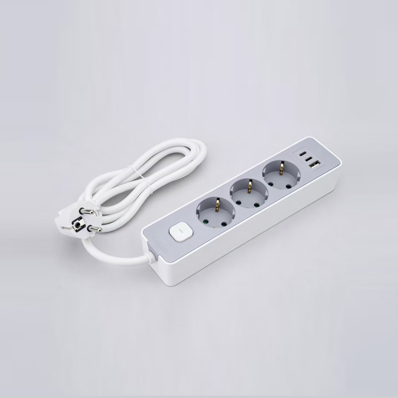 LOB-03K-AC مشترك طاقة من النوع الألماني ذو 3 منافذ مع مفتاح وشاحن سريع PD ومنفذ USB-A ومنفذين من النوع C متعدد المقبس